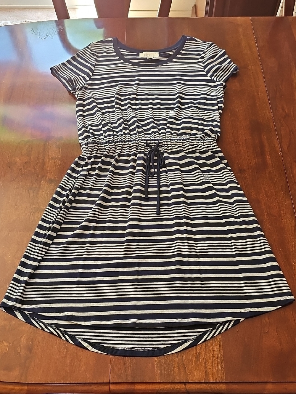 Womens Navy and White Striped Short Sleeve Dress